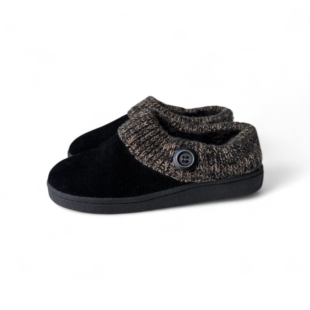 Black Suede Slip-On Clogs with Knit Cuff